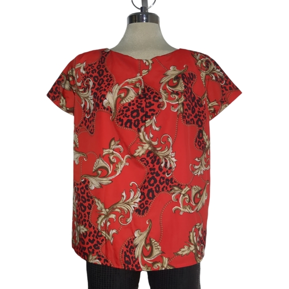 Rafaella Studio Royal Red Leopard Designs Blouse Size L - Picture 6 of 16